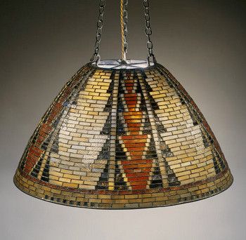 Louis C. Tiffany lamp shade designed to compliment the large Lockwood de Forest's collection of Native American art, baskets, and Pueblo Indian pottery.